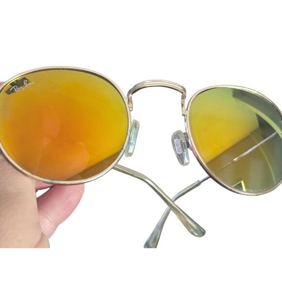 Ray-Ban RB3447 Round Metal Matte Gold Orange Flash Mirror Sunglasses 50mm main image 4